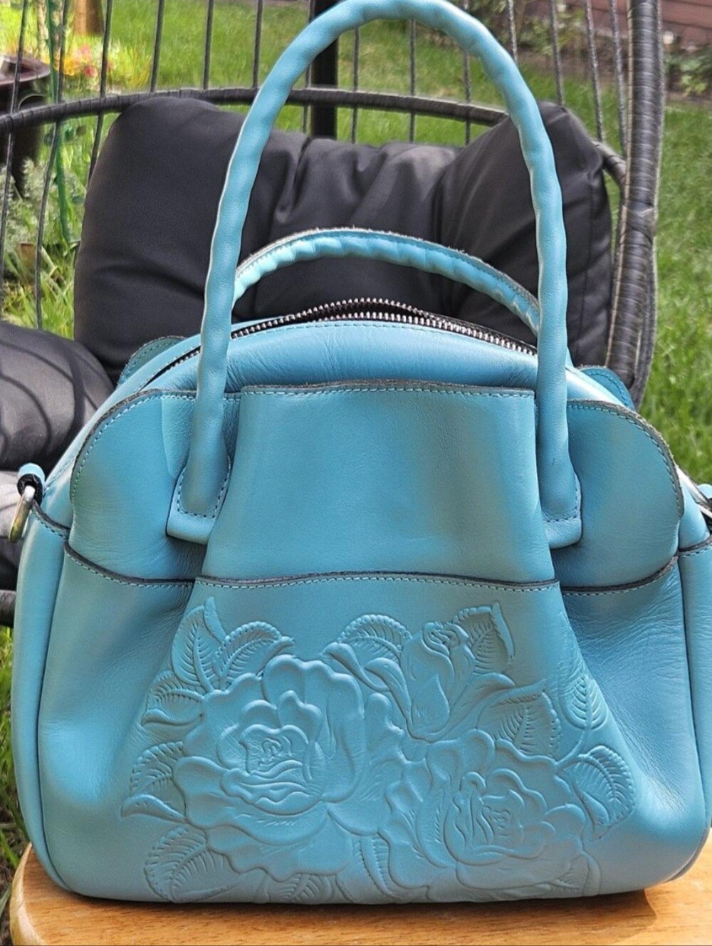 Patricia Nash Teal Floral Embossed Satchel. Updated